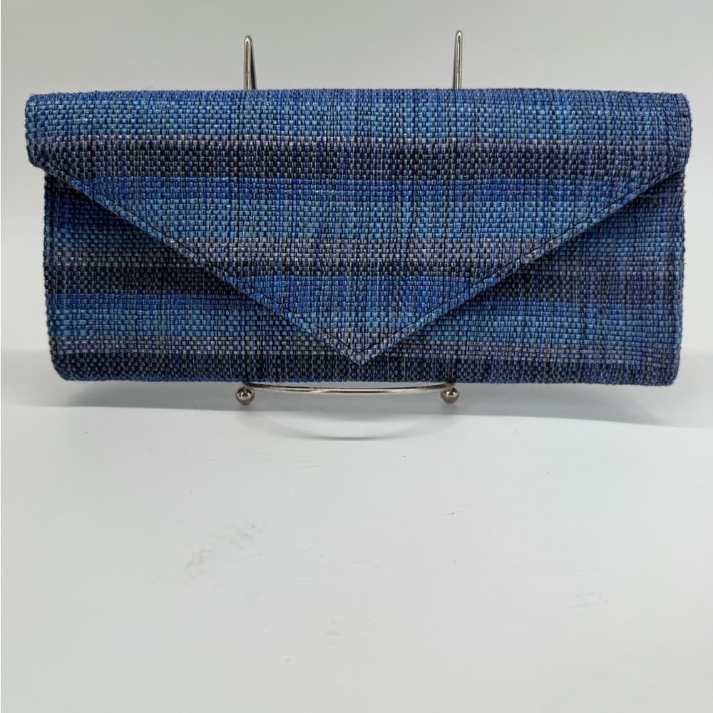 NWT Blue and Silver Woven Striped Clutch evening wedding handbag purse